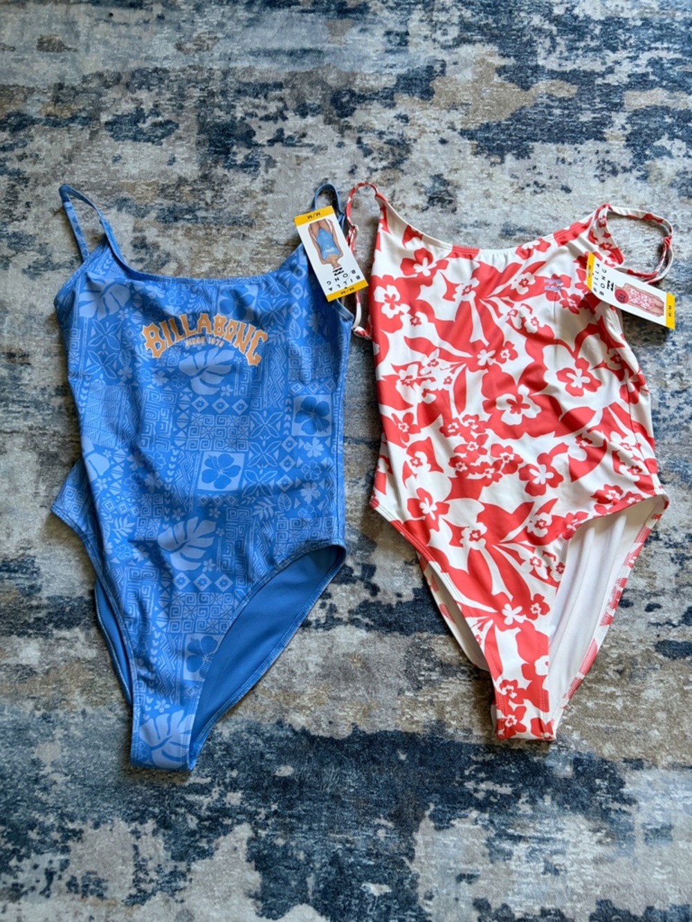 Billabong Blue Floral One-Piece & Coral Floral One-Piece Set